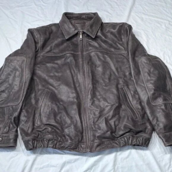 VTG 80s RARE St Johns Bay Brown Leather Jacket XL Flannel Blanket Lined RN93677 - Picture 1 of 11